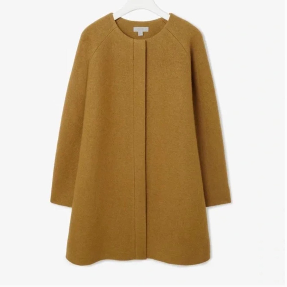 COS mustard yellow wool A-Line coat, Womens' size 14.
